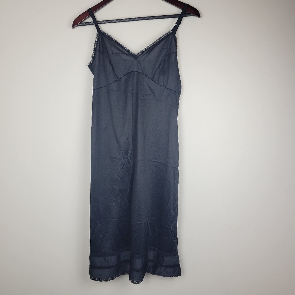 Vintage Black Babydoll Negligee Nightgown Slip Dress Lacy Nylon Made In USA